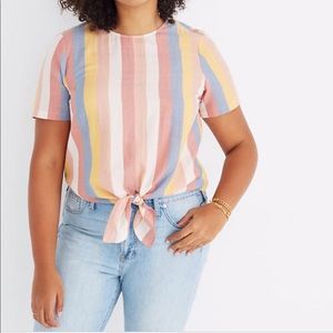 Madewell Tops - Button Back/Tie Front Tee in Sherbert Stripe Madewell Tops - Button Back/Tie Front Tee in Sherbert Stripe